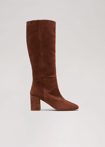 Phase Eight Tan Suede Block Knee Boots Brown Canada | LIRSZB-084